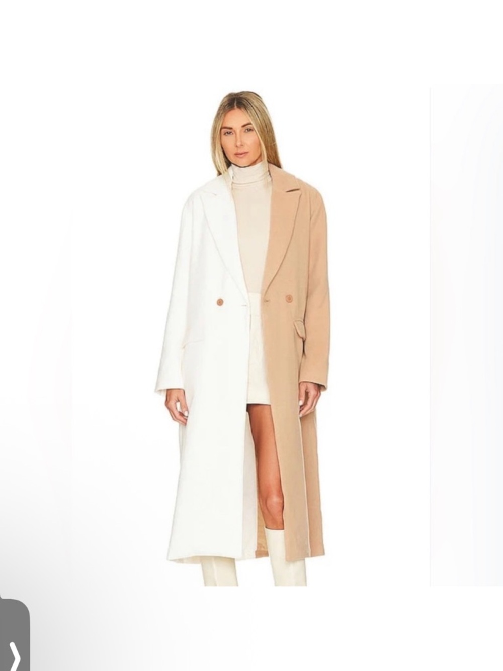 Steve Madden Caroline  Two-Tone Long Wool-Blend Coat - Beige & White